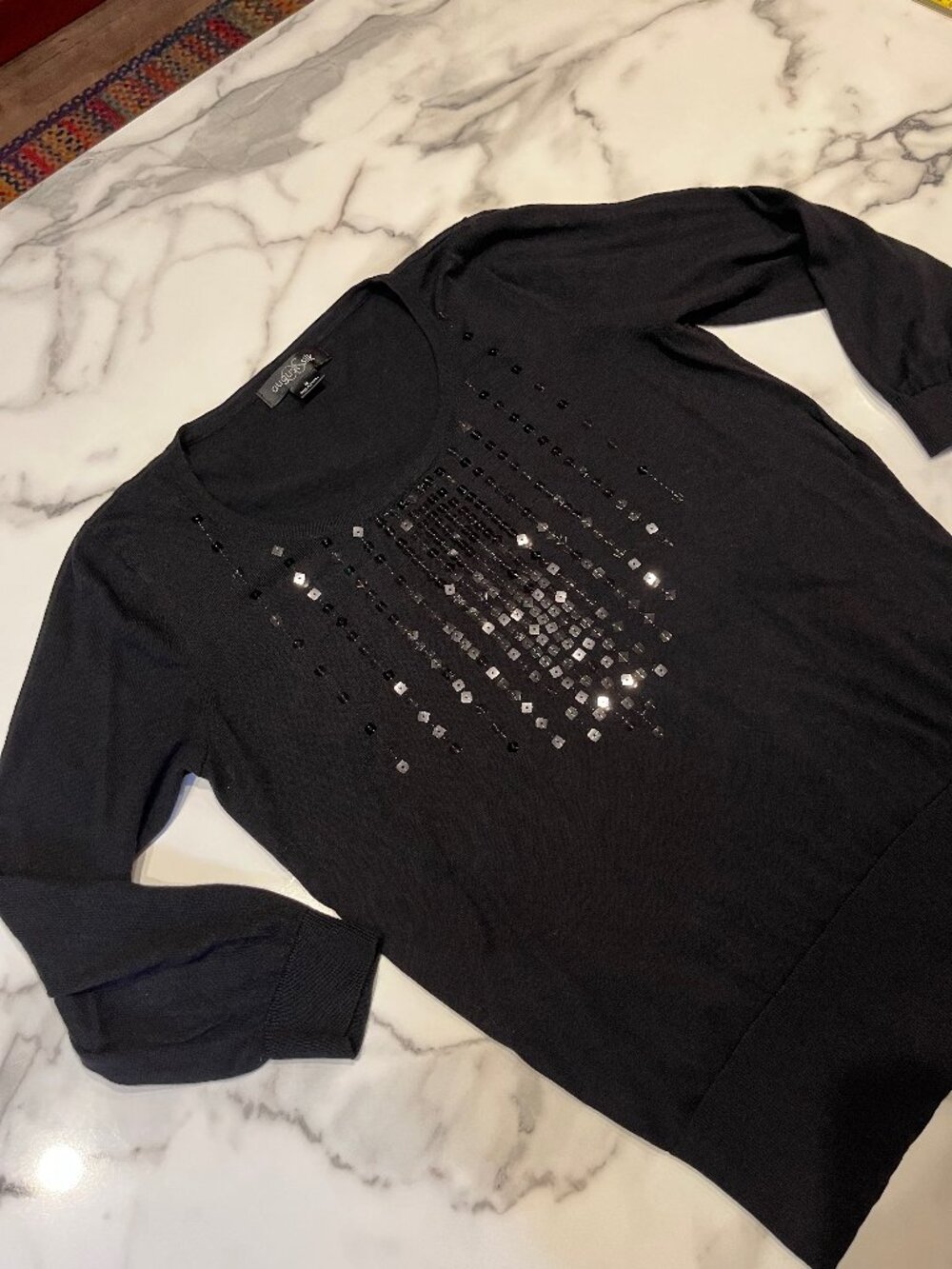 August Silk Beaded Knit Pullover Sweater Black Size M Style 19215 - Picture 3 of 12